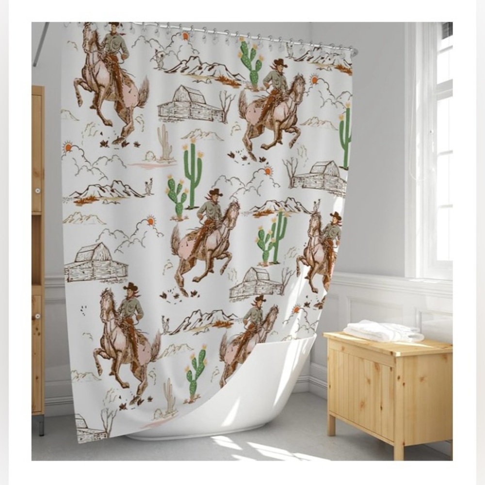 🏜️🌵🤠🌵🏜️Cactus & Cowboys Western theme Shower curtain🌟NWT